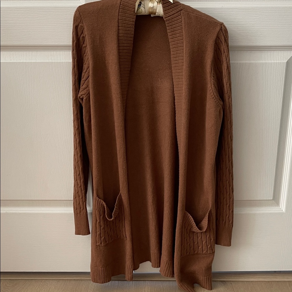 Cyrus Women's Light Brown Open Front Long Cardigan